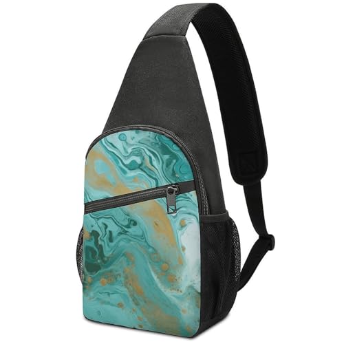 Bolso cruzado sling azul y dorado para viajes miniatura 1
