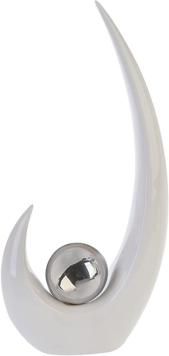 ‘Move’ Modern Ceramic Sculpture in White/Silver with Silver Ball, height 37 cm