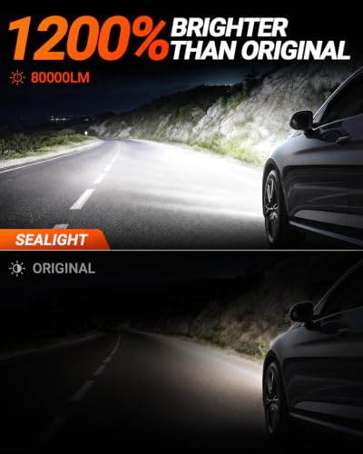 Image of SEALIGHT H7 Bulbs, 80,000LM 1200% Brighter H7 LED Bulbs, 6500K Cool White Bulbs with Super Cooling Fan, 70,000+ Hrs Long-Term Extended Lifespan, Plug and Play with All in one Wireless, Pack of 2