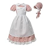 CR ROLECOS Prairie Pioneer Dresses for Girls Colonial Pilgrim Costumes Dress for Kids with Bonnet Ap
