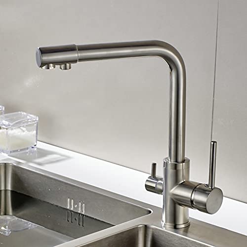 Robinet de cuisine avec filtre intégré mitigeur évier en nickel brossé orientable à 360°