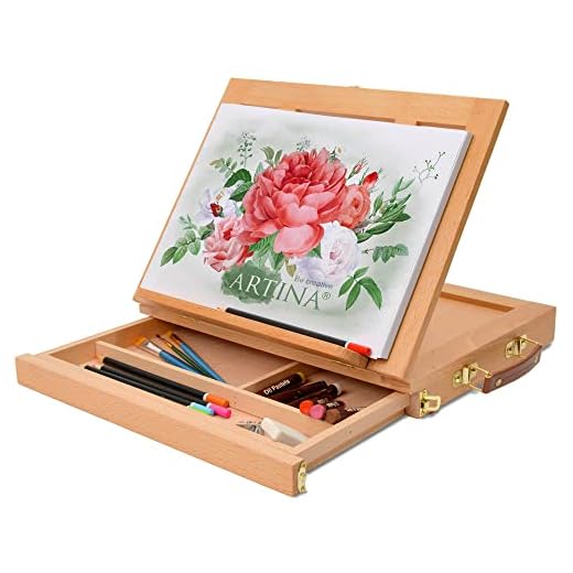 Artina Colmar - Caballete de Pintura de Mesa - Tabla de Dibujo - Soporte para Libros - 33,5x26x27 cm - con cajón