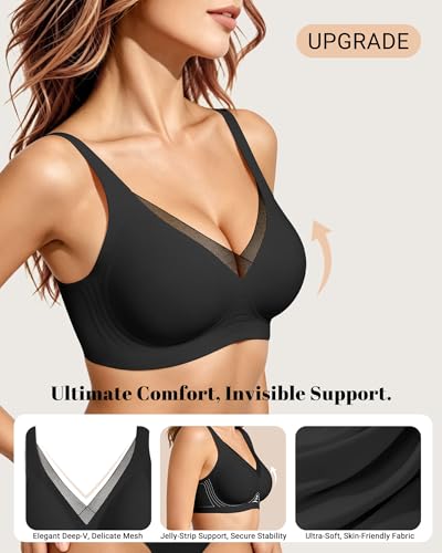 Image of As Fairy 2026 Bras for Women No Underwire Deep V Mesh Wireless Bra Jelly Supportive Seamless Soft Lift T-Shirt Bra