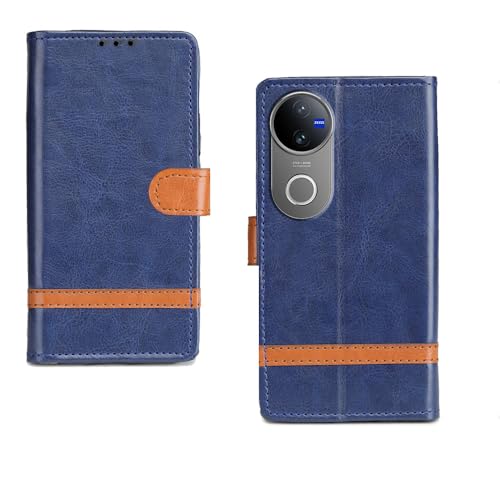 Image of Inktree Vivo V50 5G Flip Cover | Leather Finish | Complete Protection Flip Case for Vivo V50 5G - Blue Stripe