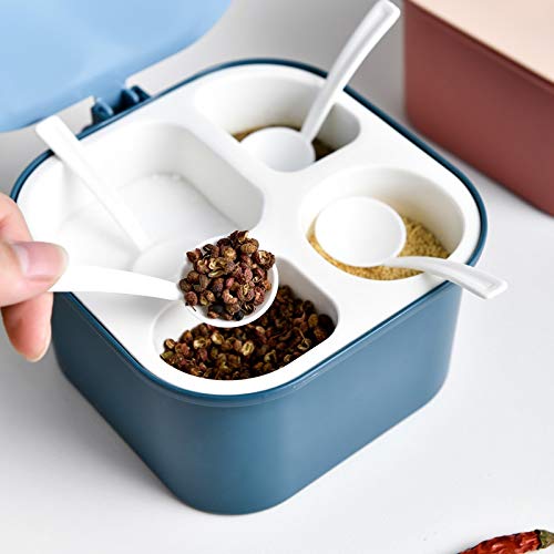 Botella de condimento, tarro de condimento de cerá Frascos de especias de vidrio, suministros de cocina multifunción, caja de condimentos con compartimentos de una pieza, cuatro compartimentos con cuc