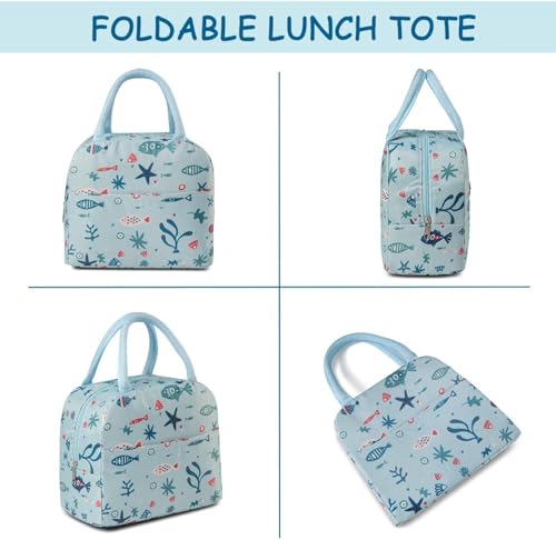 Image of AOXITOLarge Insulated Lunch Bag for Office Men, Women, Kids School, Travel Tiffin Bag Pouch, Hot & Cold Lunch Box Bags for Boys, and Girls (Blue Leaf) (Sky Blue) Polyester, 10 Liters
