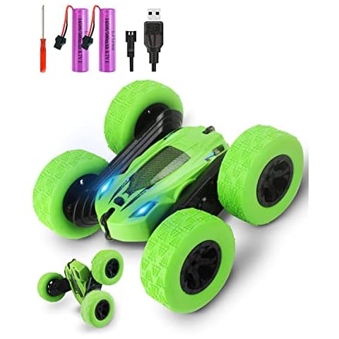 KALAHOL Remote Control Cars, 4WD RC Car 360° Double Side Flips, 2.4GHz Radio Controlled High Speed Stunt Car, for Kids,LED RC Car Toy for 3 4 5 6 7 8 9 Years Old Boys Girls Gift(Green) Cover