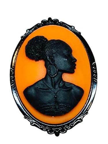 Carnelian and Black African Lady Cameo Brooch