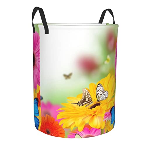 Spring Butterfly Printed Laundry Hamper Laundrys Basket Waterproof Foldable With Handles Circular Storage Clothes Bag For Bathroom Bedroom Dorm Medium #TOP1