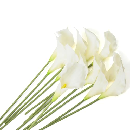 Amore Florals 12 PCS White Calla Lily Artificial Flowers,14.6' Faux Calla Lilies Flower Real Touch Silicone Fake Lilies Flowers for Home Decor,DIY Wedding Centerpieces, Indoor Floral Arrangements