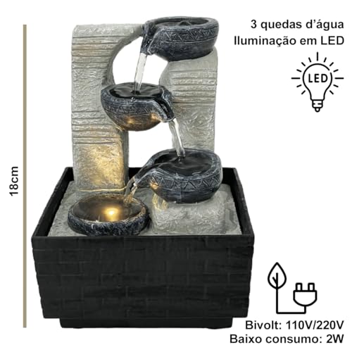 Fonte de Mesa Decorativa Stone Gray com LED