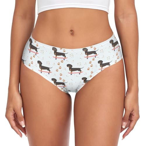 Dallonan Women's Underwear Brief Breathable Soft Knickers Funny Dog Dachshund on Skateboard S