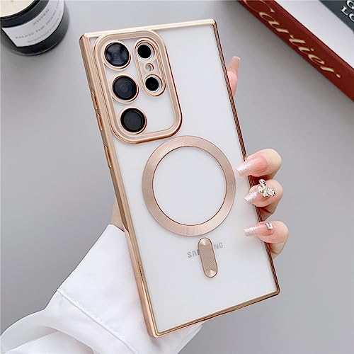 Couverture souple Samsung S23 Ultra étui magnétique avec verre de caméra mat clair