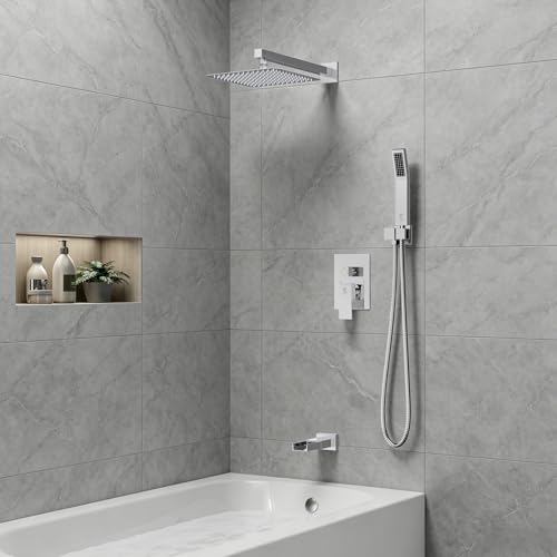 Image of SR SUN RISE 10'' All-Metal Shower System with Tub Spout Handheld Sprayer