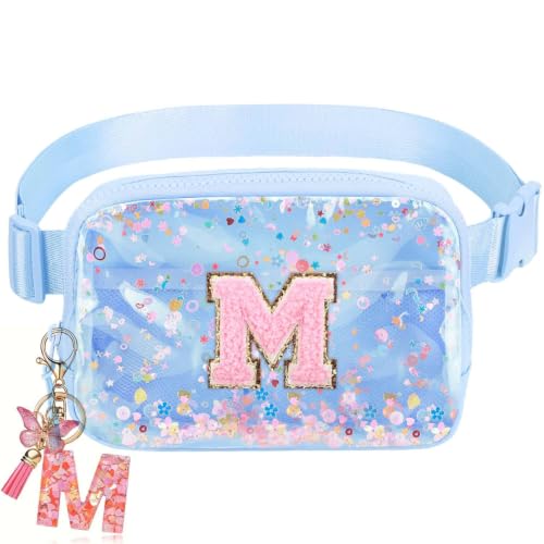 Image of Initial Fanny Pack for Girls - Belt Bag for Teens Kid Teen Girl Kid Birthday Gift Blue Clear M