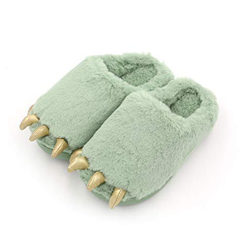 ETERNITY J. Cute Little Kids Toddler Boys Girls Indoor Slip on Claw Slippers Soft Warm Cartoon Slipper House Bedroom Paw Animal Shoes Green