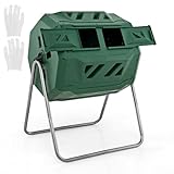 COSTWAY 160 liter trommelcompostbak, tuincompostbak, dubbele kamer, 360 graden draaibaar, compostcentrifuge met 2 schuifdeuren en handschoenen, snelcomposter van PP en metaal, voor tuin balkon, 70 x