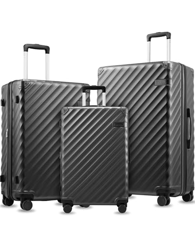 LUGGEX 3 Piece Set Luggage with Spinner Wheels, KVC Polycarbonate Expandable Hard Shell Suitcase (EX-Core, Charcoal Metallic, 3 Piece Sets)