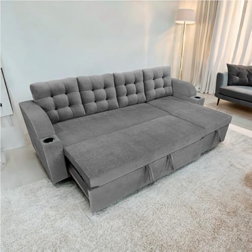 Image of Casaliving Grance RHS 6 Seater Corner Sofa Cum Bed for Living Room with Storage (Dark Grey Fabric) Premium Fabric Sofa Set