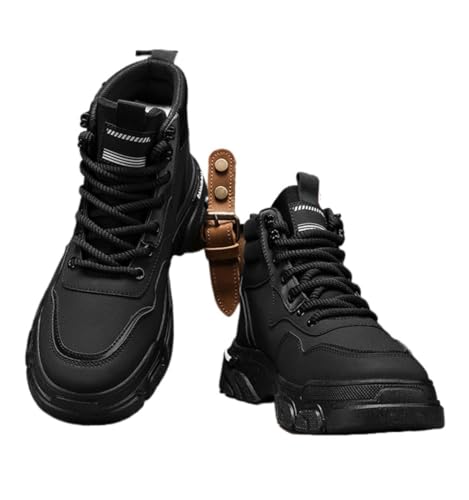 Lace Up Hiking Boots Men, Botas Deportivas Para Hombre, High Top Booties, Fashion Trendy Casual Comfy Walking Outdoor Lightweight Breathable Non Slip Functional Shoes, Travel Vacation Summer Fall (black,8)