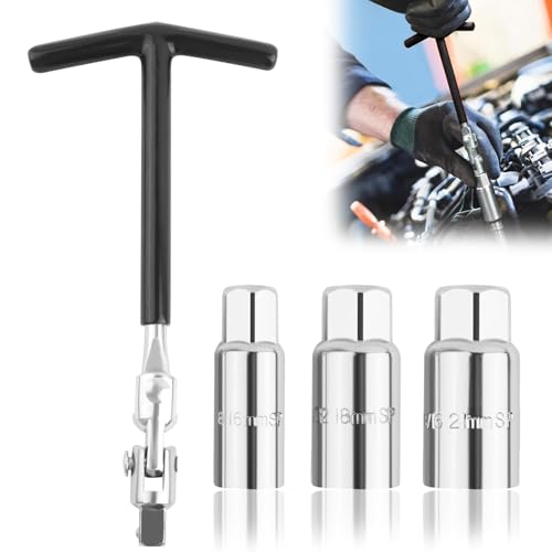 Chiave Candela Set di Chiavi per Candele 16/18/21mm Chiave Candela con Impugnatura a T Chiave per Candele Automobilistiche Chiave Universale per Auto e Moto per la Rimozione di Candele Nero 4 Pezzi