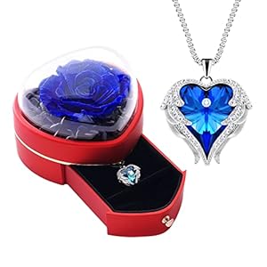 JLQPTX Preserved Real Blue Rose with Heart Necklace Gift Set for Women. Romantic Gifts for Girlfriend Mom on Christmas…