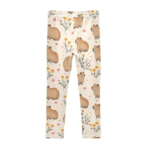 Wusikd Capybaras Girls' Leggings Toddler Doodles Beige Kids Yoga Pants Dance Active Tights 4T2