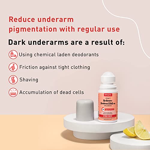 Image of Sirona Underarm Roll On -50 ml (Pack of 1) | with 0.5% Prebiotic, 0.5% Niacinamide & 0.1% Hyaluronic Acid | Prevents Body Odour & Exfoliates Underarms | Lemon Fragrance | Alcohol & Aluminium Free