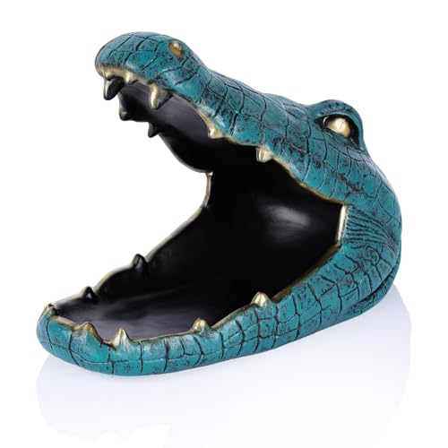 Statue d'alligator en résine avec bol de rangement pour clés et bijoux d'entrée