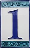 House Numbers Hand-painted Italian Ceramic Numbers Tiles, Greek Design, Tile Size: 11cm x 7cm (1)