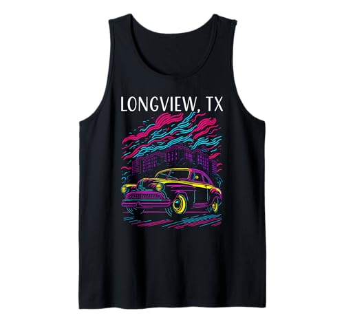 Longview Texas, Classic 40s o 50s stile auto illustrazione con uno stile industriale, retrò, vintage, artistico. Design fantastico per gli appassionati di automobili e per chiunque ami Longview, auto d'epoca, hotrod, auto d'epoca e design di auto in stile vintage.