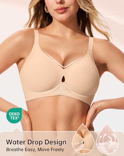 LetsJoli Bras for Women No Underwire Wireless Jelly Bra Support and All Day Comfort Seamless Racerback Sleep Workout Adjustable Bras (Skin L) - Image 2