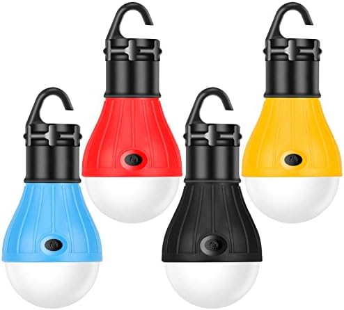 E-TRENDS Compact LED Lantern Tent Camp Light Bulb for Camping Hiking Fishing Emergency Lights, Battery Powered Portable Lamp, 4 Count, Multi-Colored, Batteries Not Included