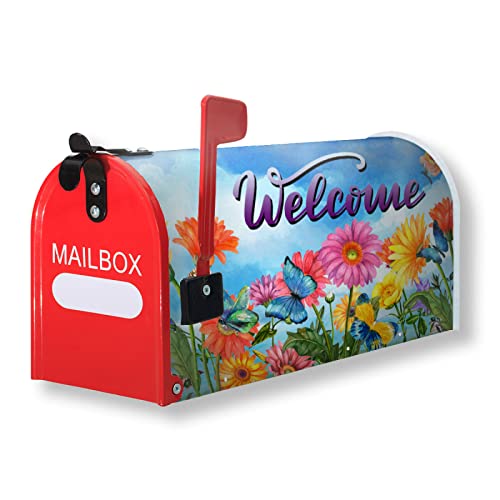 Image of Spring Summer Welcome Flowers Mailbox Covers Magnetic Standard 21 inch x 18 inch Fluttering Butterflies Decoration Wrap Post Letter Box Cover for Home Garden Yard Outdoor Decor