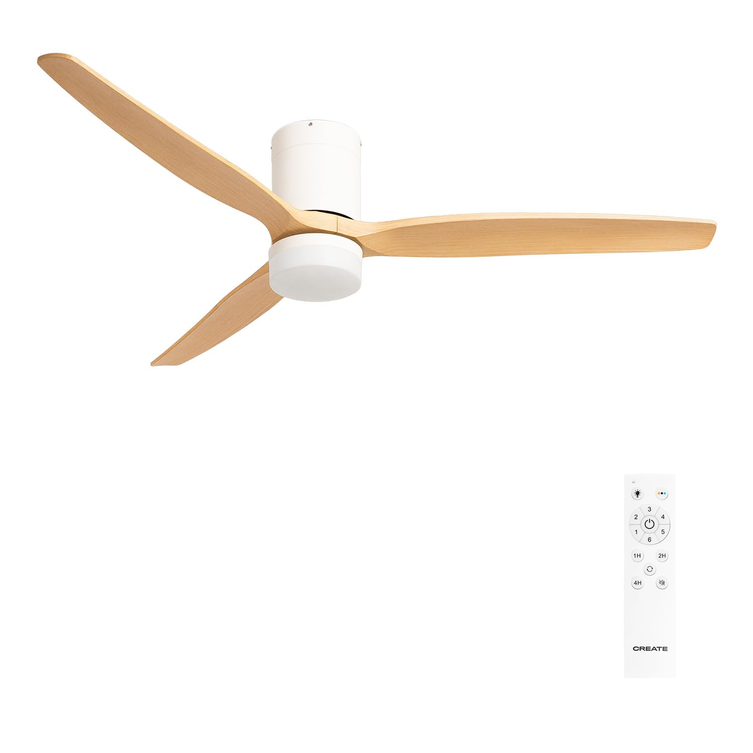 CREATE / WINDCALM L/ABS ceiling fan with white light wood effect blades with remote control/40W, silent, Ø152 cm, 6 speeds, 3 light temperatures, timer, summer-winter function