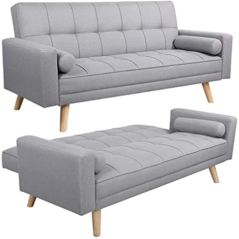 Yaheetech Modern Fabric Sofa Bed 3 Seater Click Clack Sofa Settee Recliner Couch with Wooden Legs for Living Room/Guest Room/Office,Grey Cover