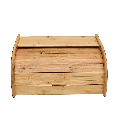 Porta Pão E Bolos de Bambu Com Tampa Retratil 38x21x19,5cm Durável e 100% Ecológica