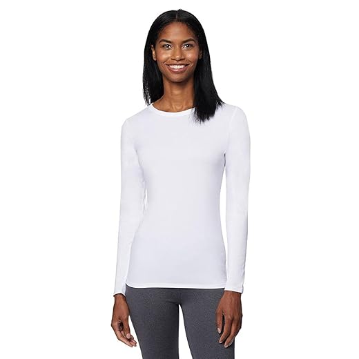 32 Degrees Heat Womens Ultra Soft Thermal Lightweight Baselayer Crew Neck Long Sleeve Top, White, Medium