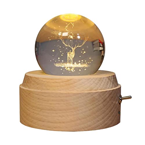 misppro Bola de vidrio 3D con base de madera, caja de música, altavoz Bluetooth, luces nocturnas, regalos para niños
