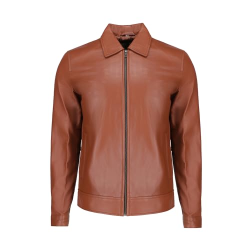 Image of TLC Genuine Lambskin Real Leather Jacket Men - Classic Shirt Style Polo Collar Motorcycle Vintage Racing Jacket For Mens