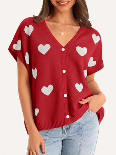 Image of Saodimallsu Womens Summer Oversized Cardigans Batwing Short Sleeve Lightweight Button V Neck Casual Knit Sweater Tops