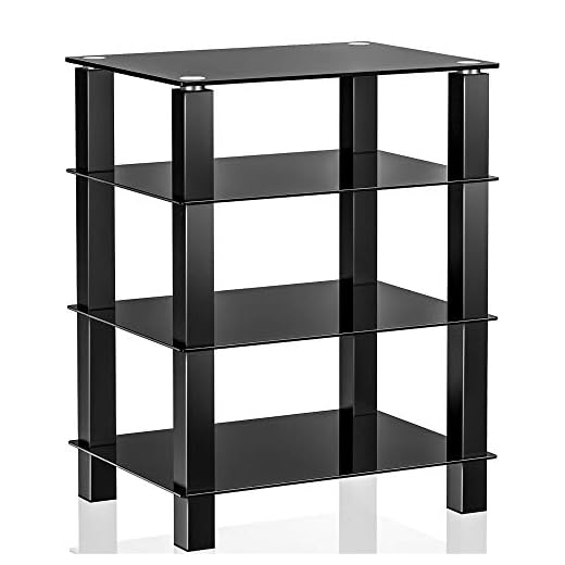 FITUEYES Mueble HiFi para Equipo de Música Mueble Auxiliar TV con 4 Estante de Vidrio Templado 60 x 45,5 x 77 cm