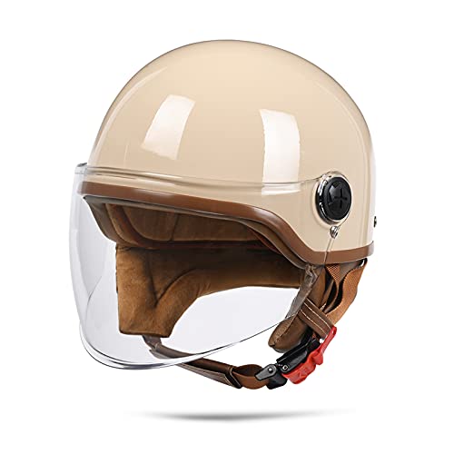 BOSERMEM Cascos De Motocicleta para Hombres y Mujeres, Cascos De Ciclomotor con Viseras, El Cabezal Anticolisión Protege La Seguridad Vial De Los Usuarios(Beige) Cover