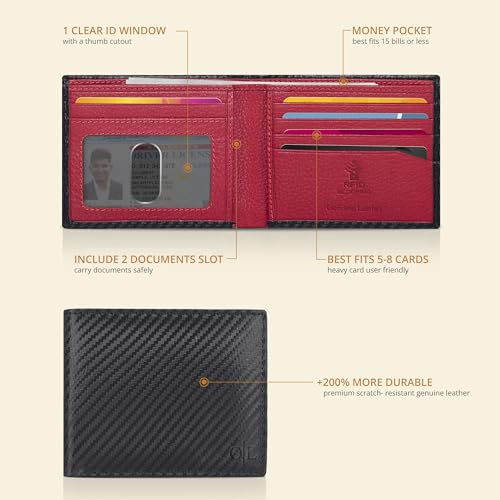 Image of Oak Leathers Slim Leather Wallet for Men - RFID Wallets Credit Card Holder Ultra Thin Gift for Mens, Front Pocket Minimalist Design