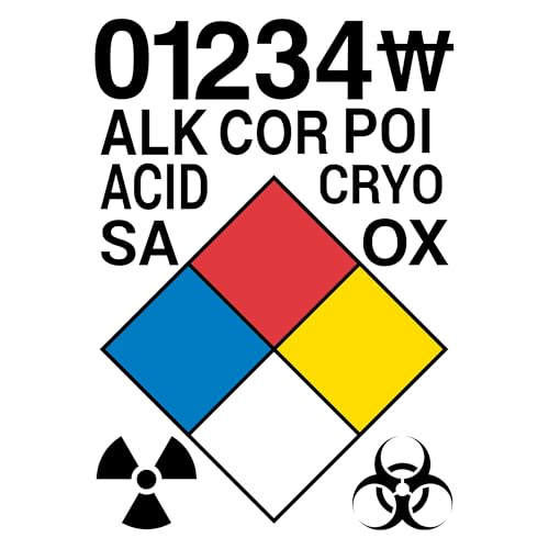 NFPA 704 Safety Diamond Kit – 10.75” Hazard Identification Placard with 1” Number & Symbol Sheet – Red Blue Yellow White Fire Diamond Label – Industrial Cast Vinyl with UV Laminate (10)