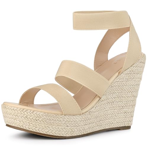 Allegra K Allegra K Platform Elastic Straps Espadrilles Beige Wedge Sandals for Women 8.5 M US