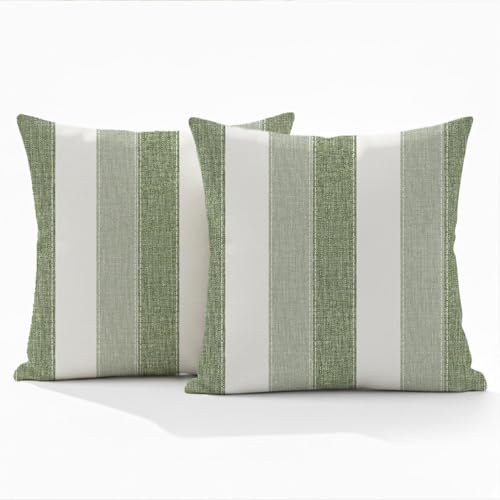 Image of ViaElayu Cushion Cover 45 x 45 cm Stripes Sage Green White Cushion Cover Spring Modern Decorative Cushion Covers Retro for Sofa Summer Outdoor Garden Set of 2