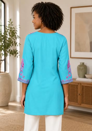Image of Embroidered Chikankari Kurti with Kashmiri Aari Work, V-Neck, 3 /4 Sleeves, Rayon Fabric