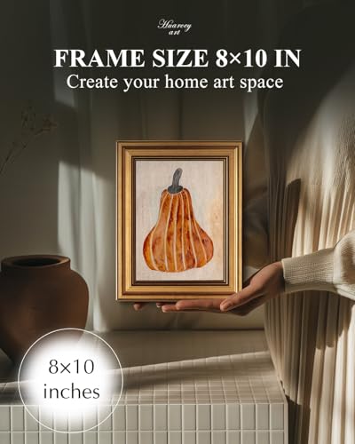 Image of HUARCEY Gold Framed Vintage Wall Art for Living Room, Pumpkin Painting Prints Shelf Decor for Kitchen, Aesthetic Bedroom Wall Art, Autumn Gifts for Friends or Family - Japandi Pumpkin 10L x 8W