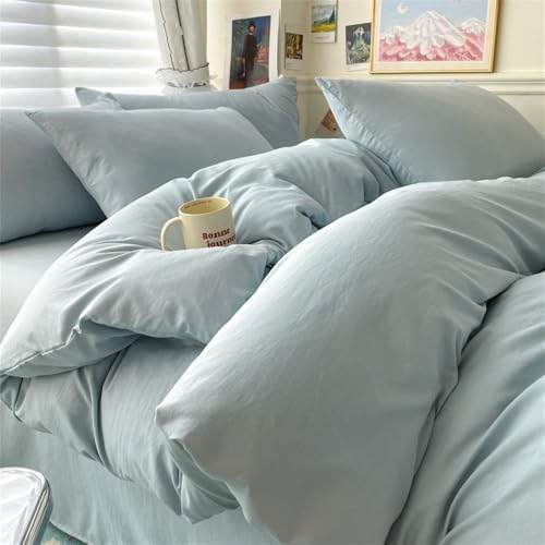 Juego de Cama de algodón Liso con sábana, Funda nórdica y Fundas de Almohada, Individual, para Parejas, tamaño King, Queen, Doble, Twin, Azul Crema, 200 x 230, 4 Piezas